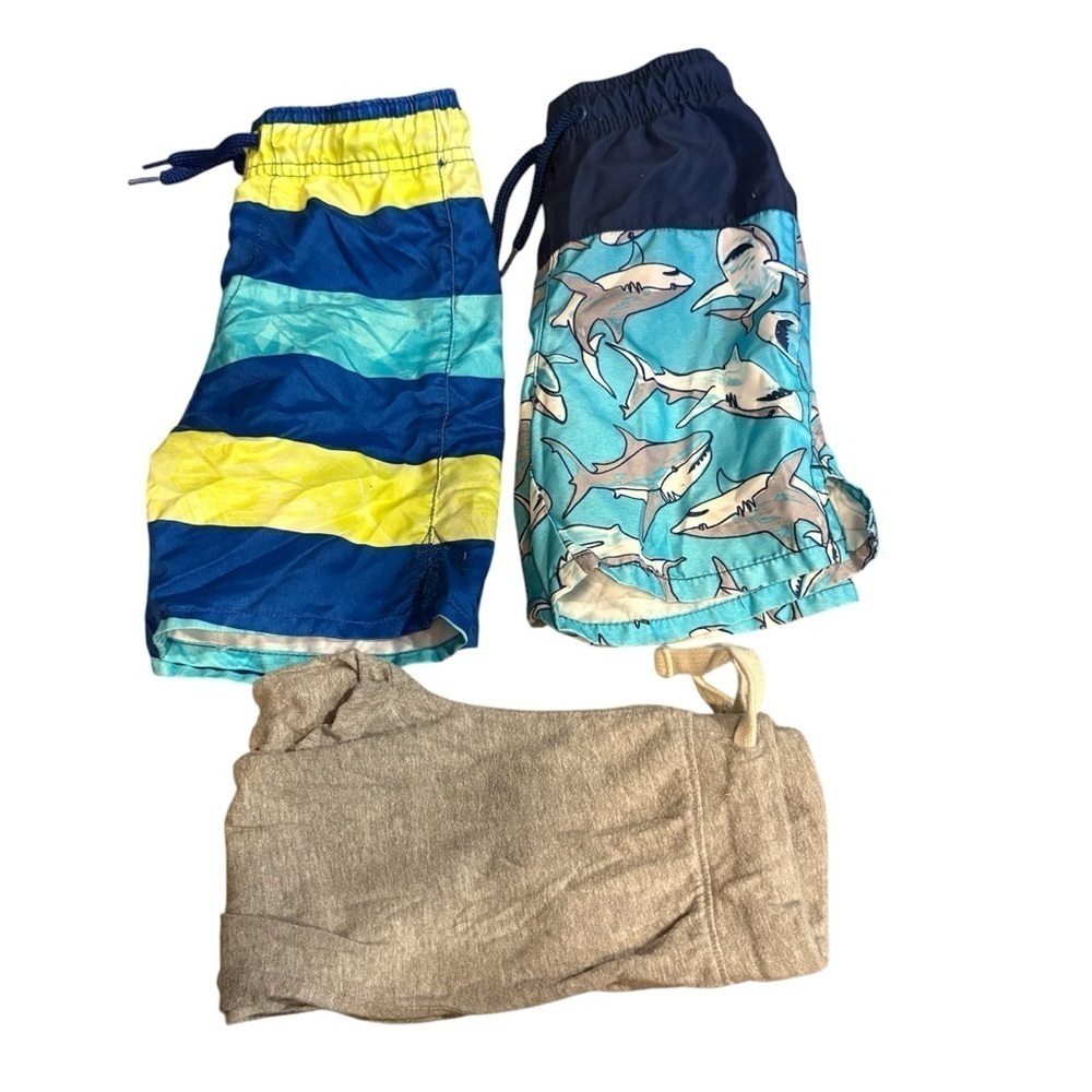 3T Kids Swim Shorts & Pants Bundle Lot - Blue, Yellow, Tan Shark Striped